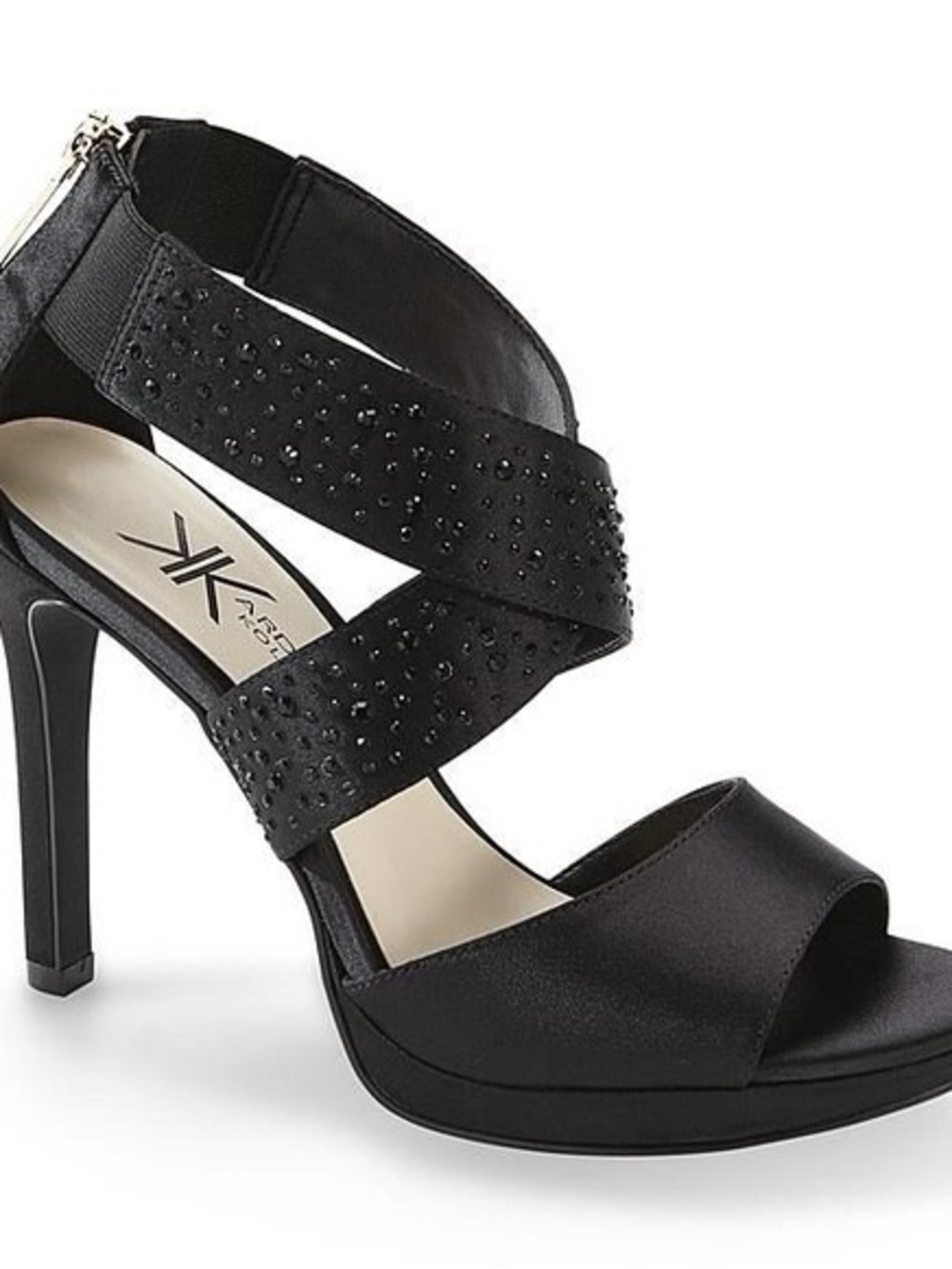 JM Collection Black Crisscross Crystal-Embellished High Heel Sandals